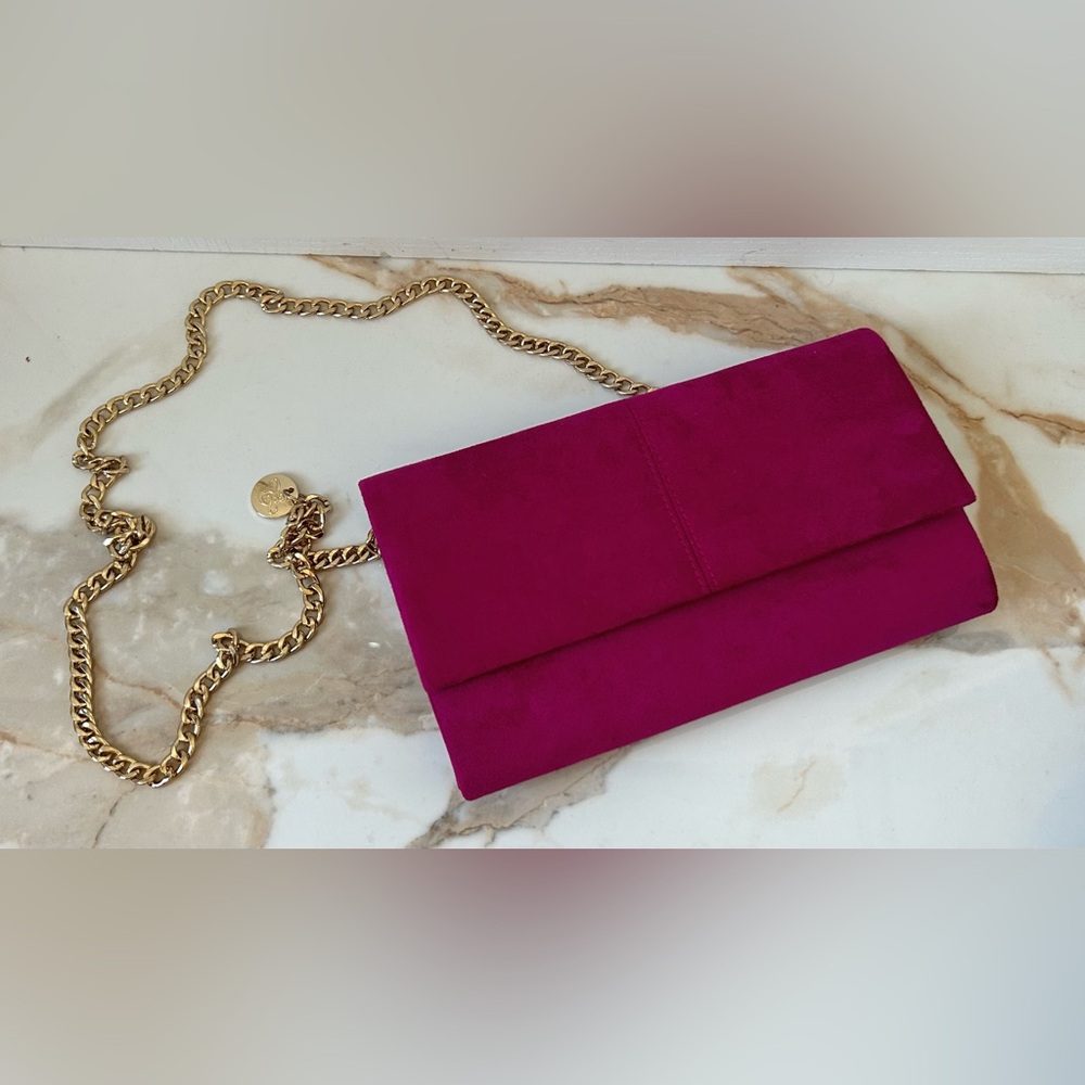 Ava & Lina Magenta Micro Suede Flap Clutch 5" x 12" x 2" - Picture 6 of 13